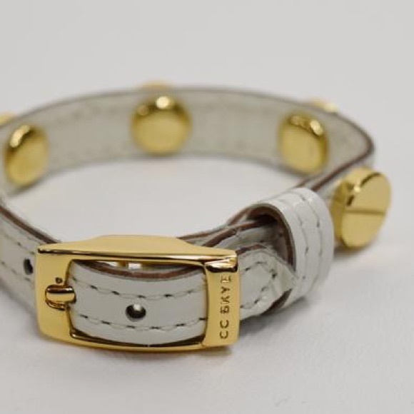 CC Skye White Leather + Gold Studs Bracelet - Picture 1 of 9